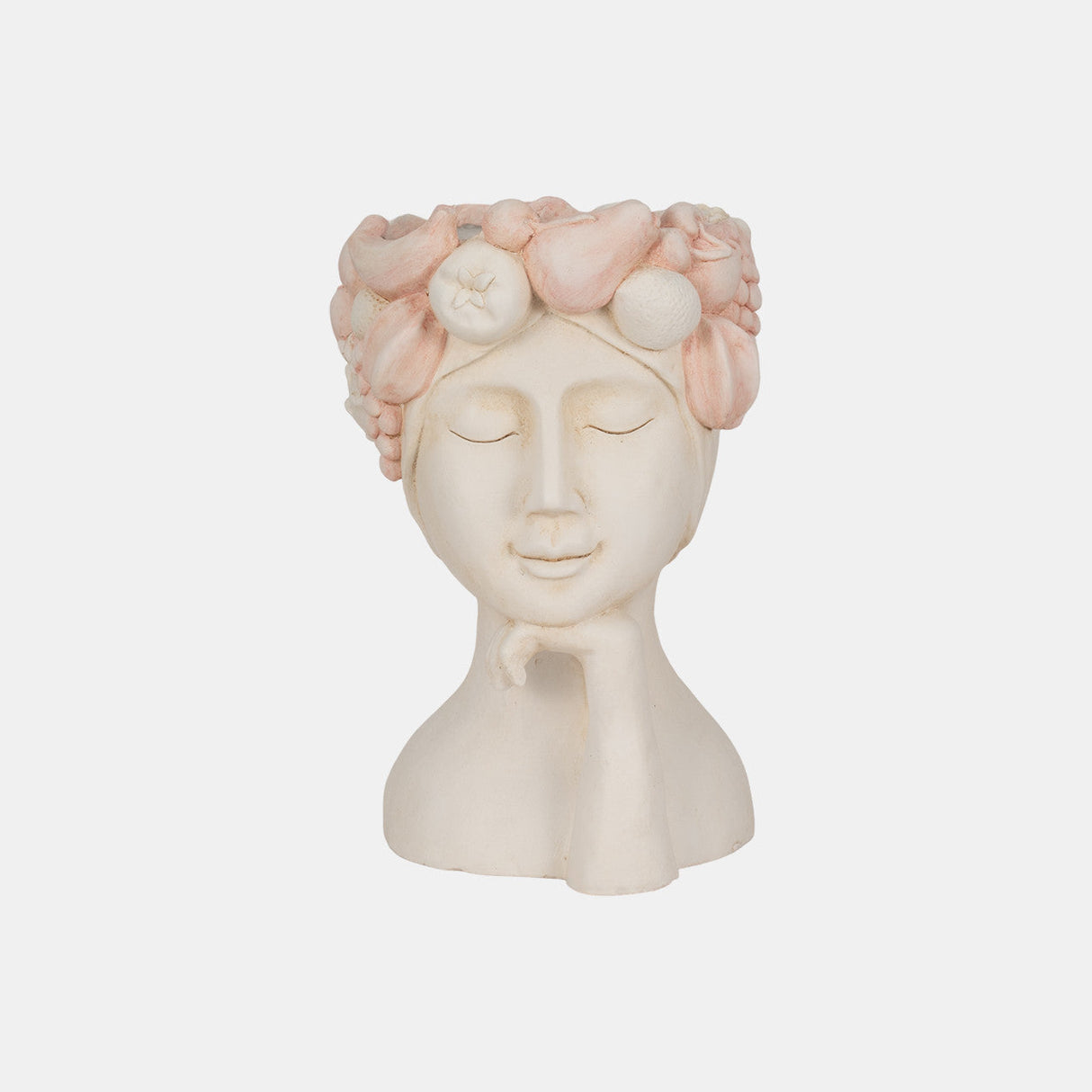 18" Lady With Flower Crown Planter, White/pink