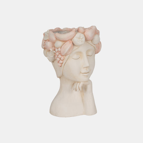 18" Lady With Flower Crown Planter, White/pink
