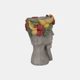 18" Lady With Fruit Planter, Grey/multi