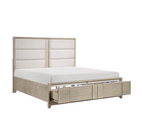 McKewen Light Gray Upholstered Storage Platform Bedroom Set by Homelegance at Eve Furniture