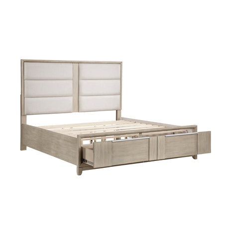 McKewen Light Gray Upholstered Storage Platform Bedroom Set by Homelegance at Eve Furniture