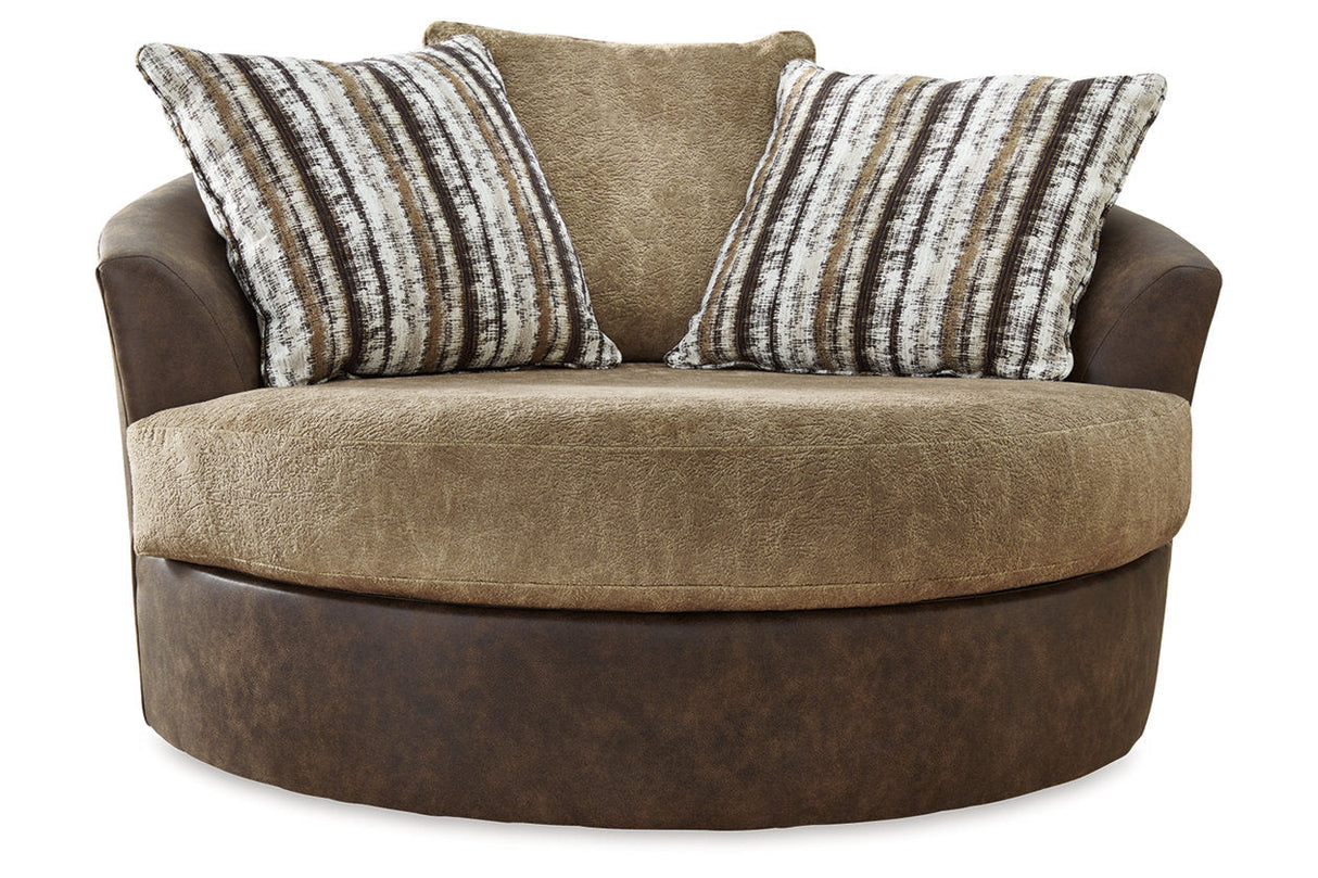 Alesbury Chocolate Sofa, Oversized Chair, Swivel Chair and Ottoman