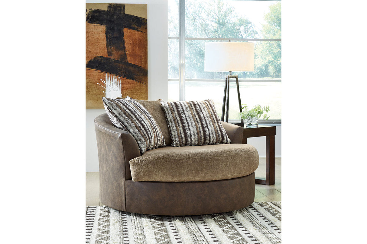 Alesbury Chocolate Sofa, Oversized Chair, Swivel Chair and Ottoman