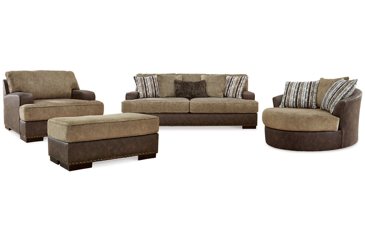 Alesbury Chocolate Sofa, Oversized Chair, Swivel Chair and Ottoman