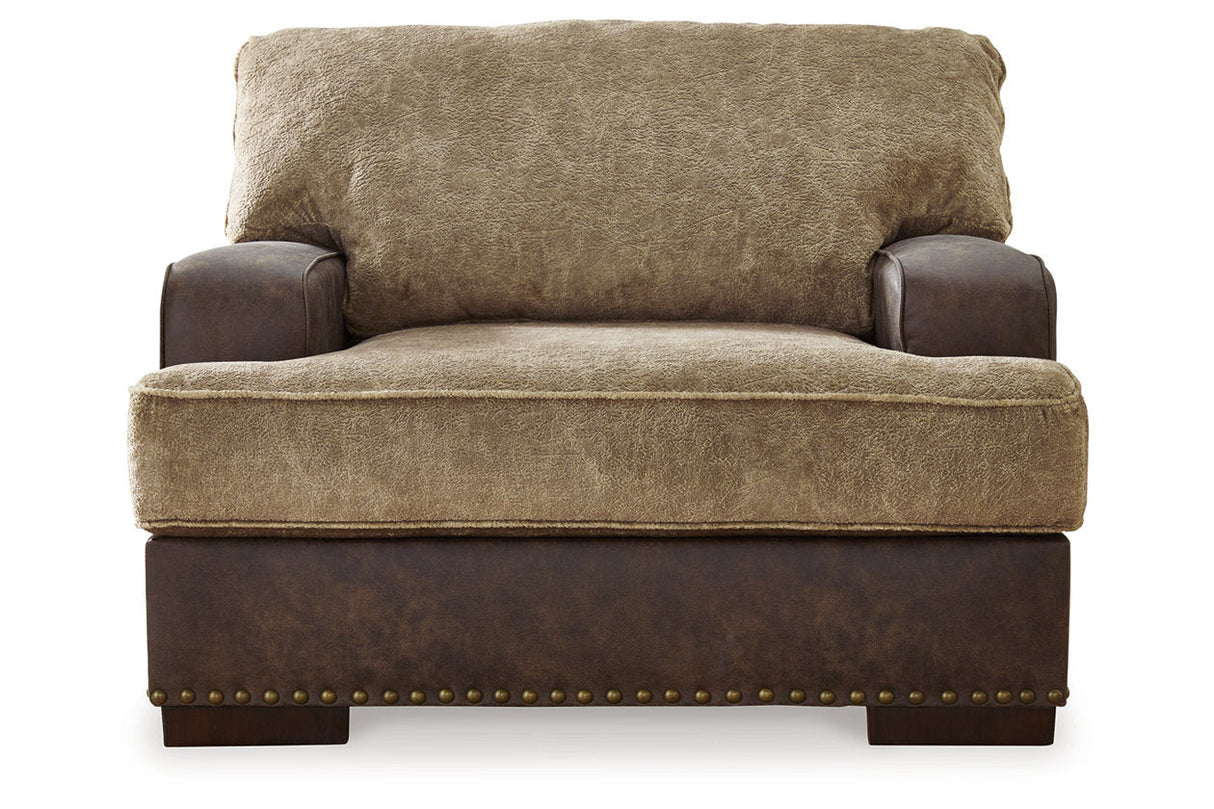 Alesbury Chocolate Sofa, Oversized Chair, Swivel Chair and Ottoman