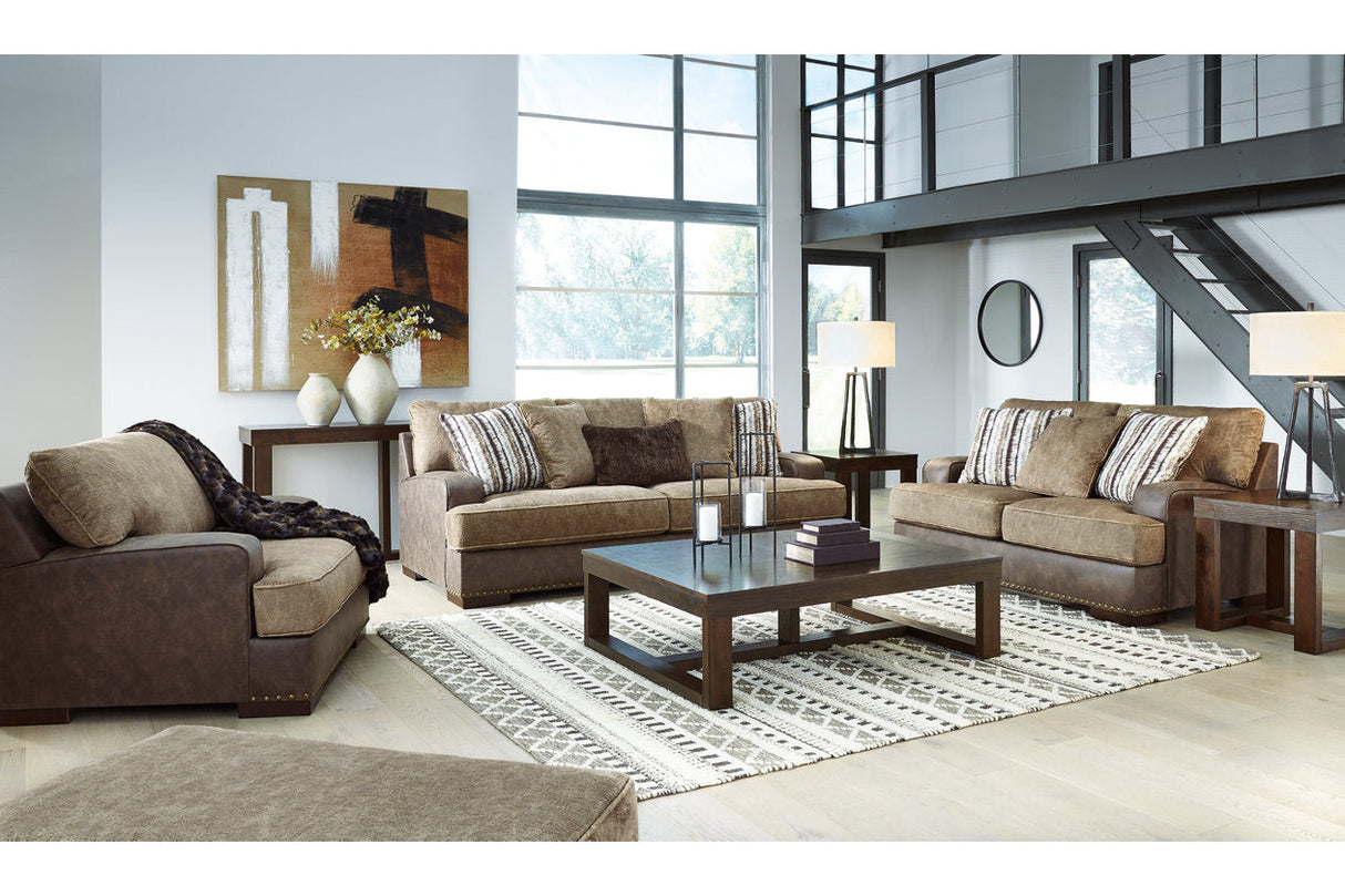 Alesbury Chocolate Sofa, Loveseat, Oversized Chair and Ottoman