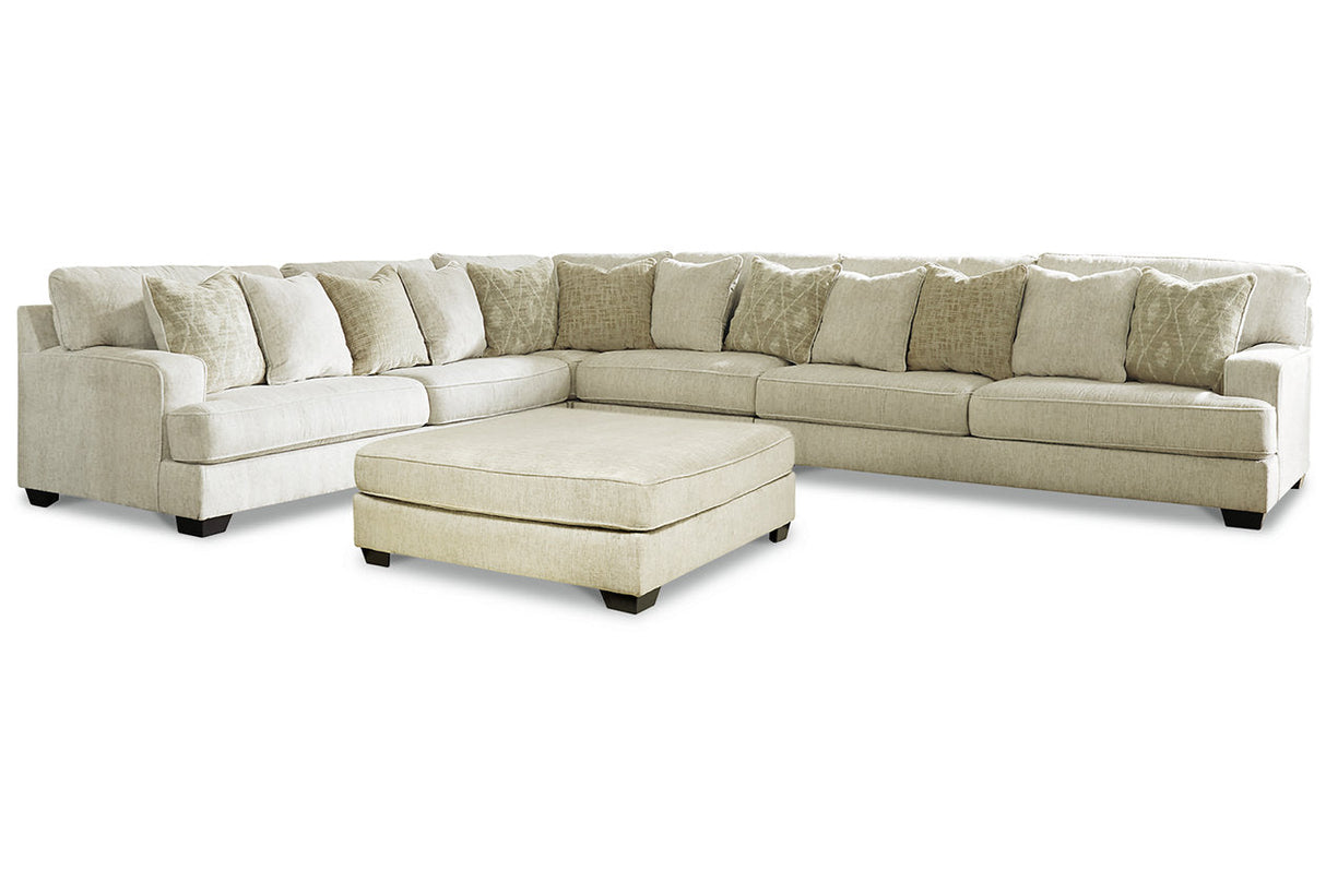 Rawcliffe Parchment 4-Piece Sectional with Ottoman