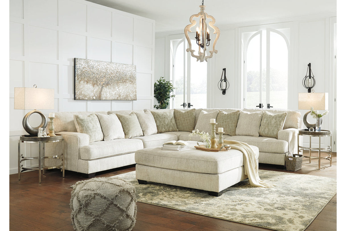 Rawcliffe Parchment 3-Piece Sectional with Ottoman