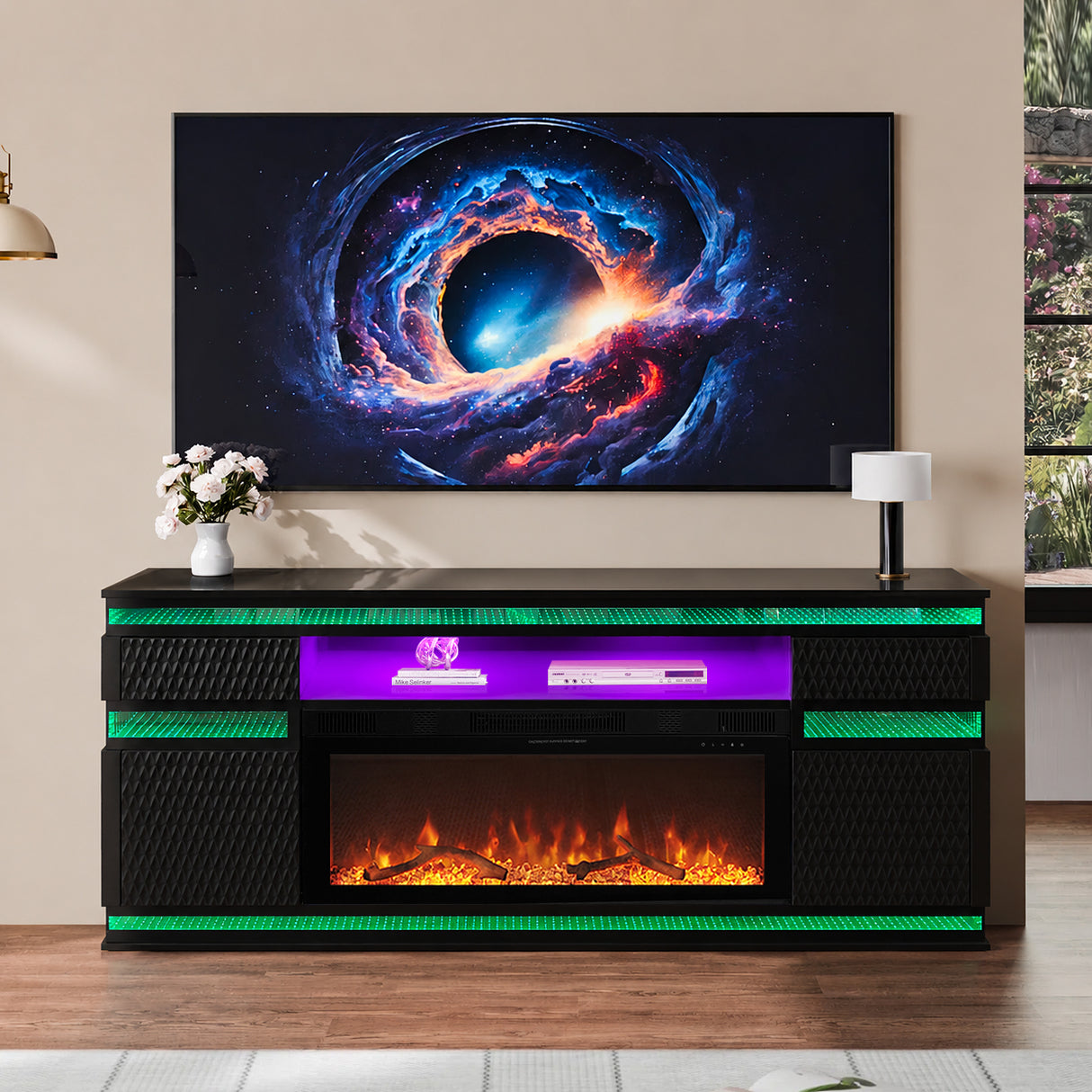 Burning Oak Black Fire Place