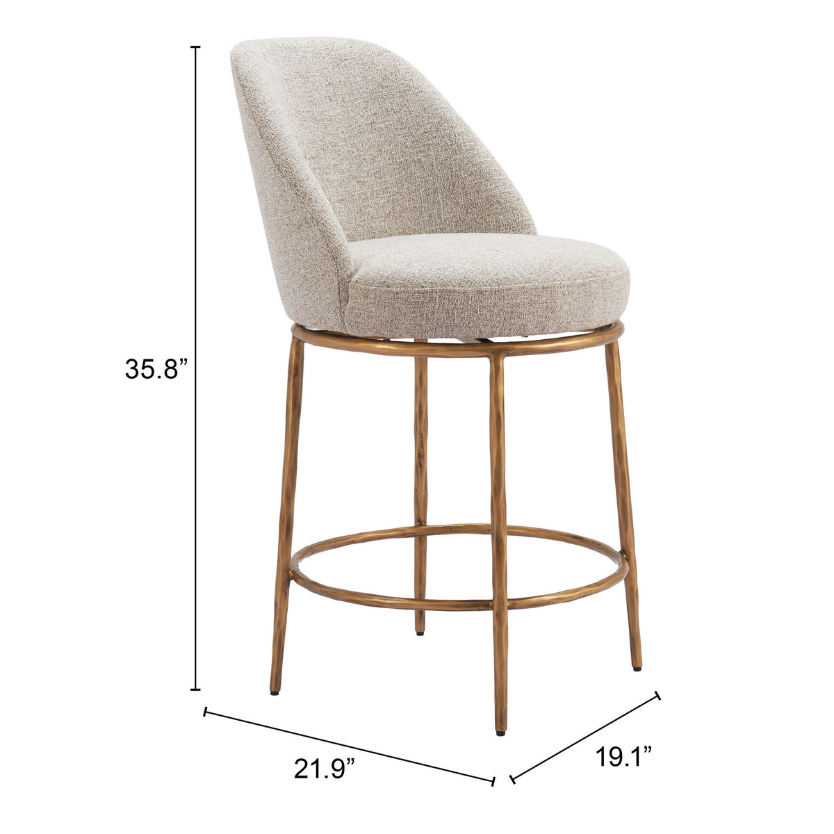 Nordhavn Swivel Counter Stool Beige & Gold - Image 10