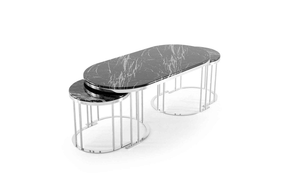 2 In 1 Coffee Table Silver Legs - Black Top by Furnia at Eve Furniture