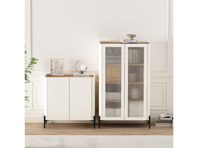 2-Piece Abbey Accent Cabinet and Bookcase in Maple and Off White by Manhattan Comfort at Eve Furniture