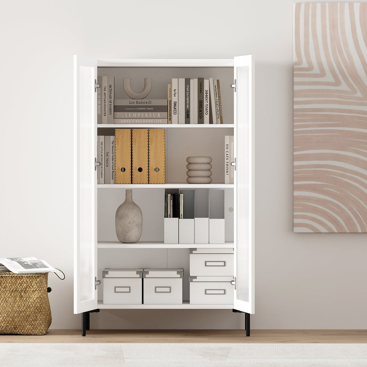 2-Piece Abbey Accent Cabinet and Bookcase in White by Manhattan Comfort at Eve Furniture