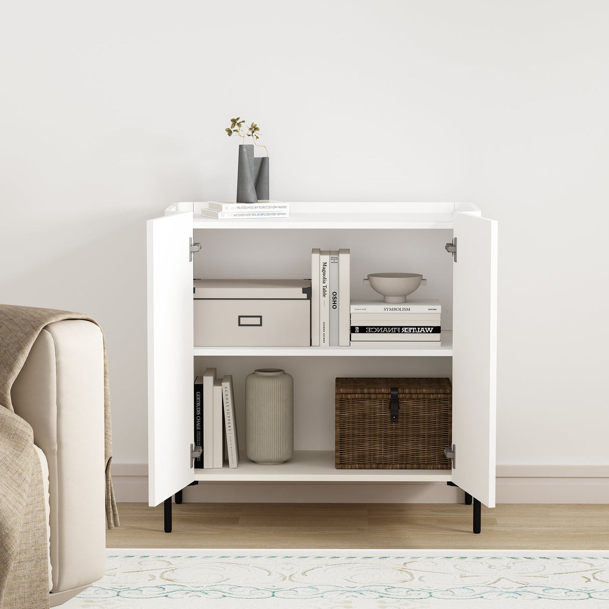 2-Piece Abbey Accent Cabinet and Bookcase in White by Manhattan Comfort at Eve Furniture