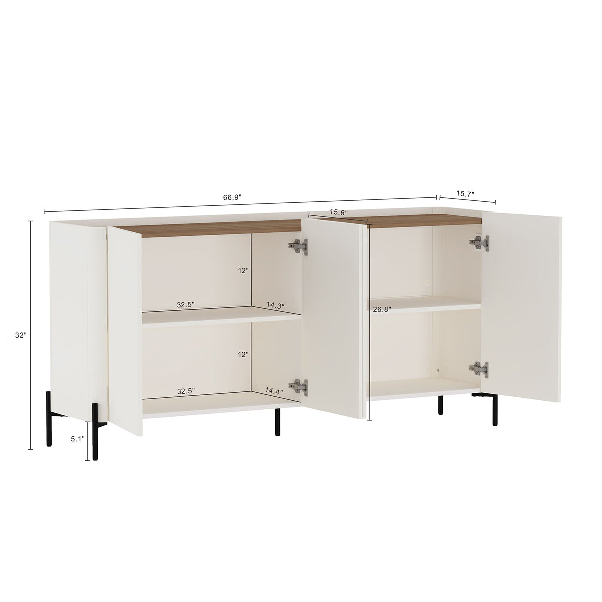 2-Piece Abbey Accent Cabinet and Sideboard in Maple and Off White by Manhattan Comfort at Eve Furniture