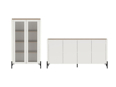 2-Piece Abbey Bookcase and Sideboard in Maple and Off White by Manhattan Comfort at Eve Furniture