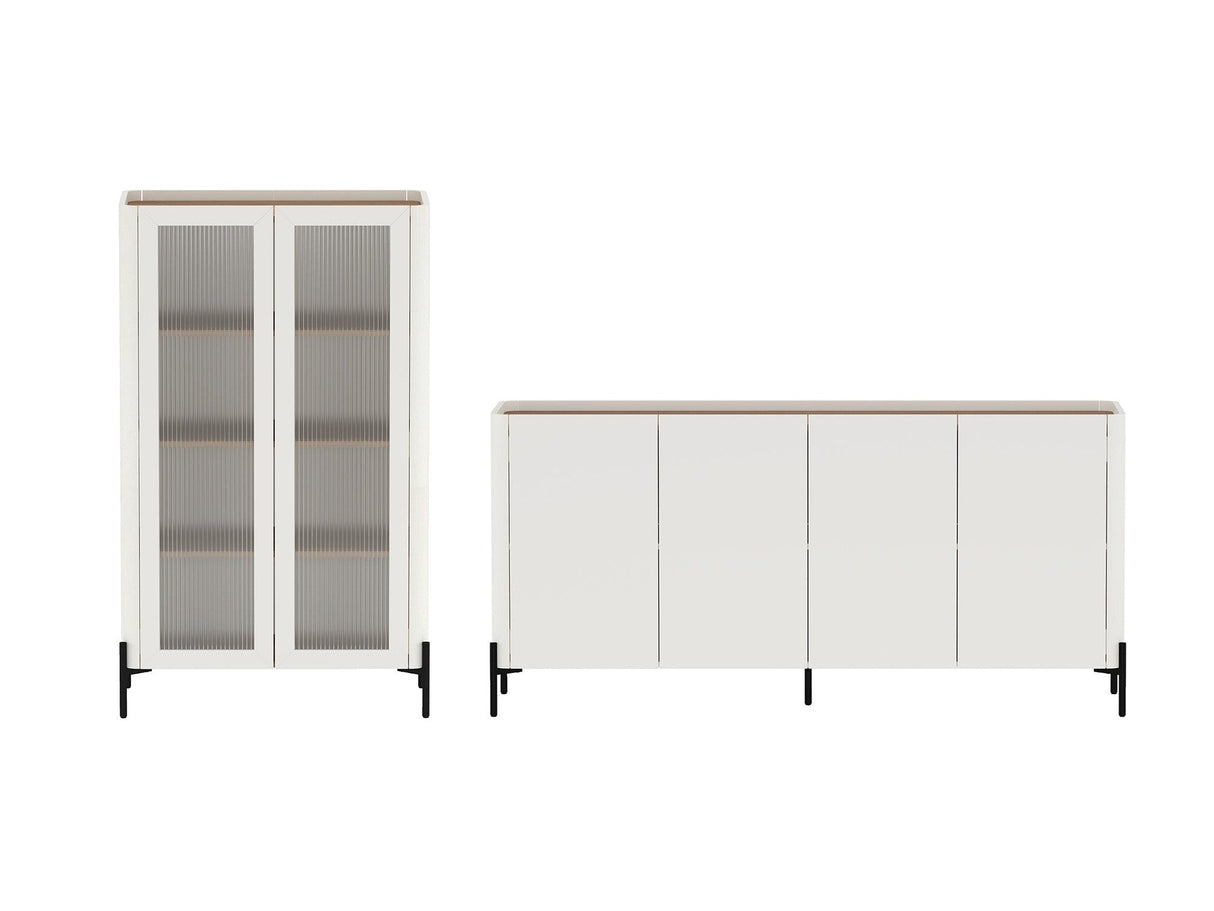 2-Piece Abbey Bookcase and Sideboard in Maple and Off White by Manhattan Comfort at Eve Furniture