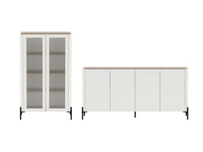 2-Piece Abbey Bookcase and Sideboard in Maple and Off White by Manhattan Comfort at Eve Furniture
