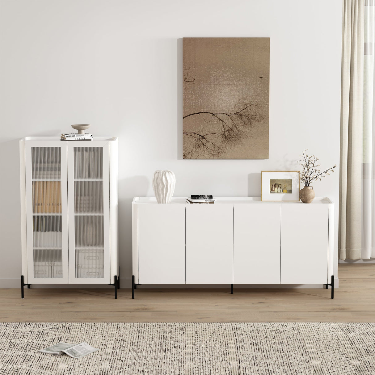 2-Piece Abbey Bookcase and Sideboard in White by Manhattan Comfort at Eve Furniture