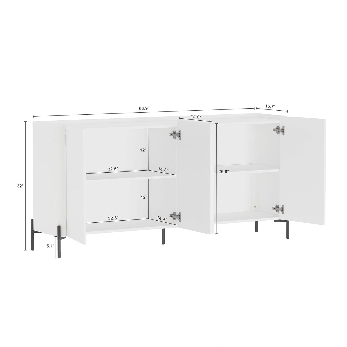 2-Piece Abbey Bookcase and Sideboard in White by Manhattan Comfort at Eve Furniture