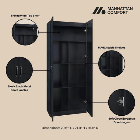 2-Piece Cornelia Storage Closet 1.0 and 2.0 in Black by Manhattan Comfort at Eve Furniture