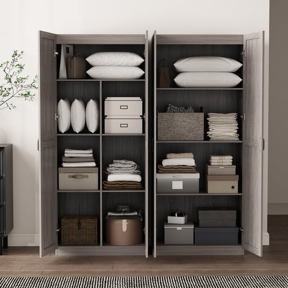 2-Piece Cornelia Storage Closet 1.0 and 2.0 in Grey by Manhattan Comfort at Eve Furniture
