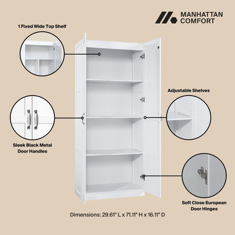2-Piece Cornelia Storage Closet 1.0 and 2.0 in White by Manhattan Comfort at Eve Furniture