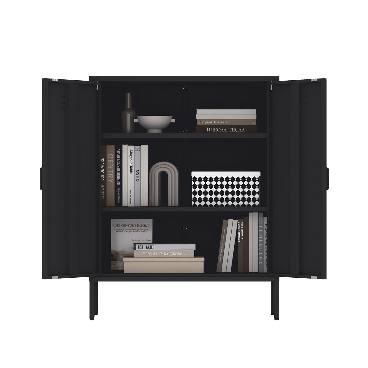 2-Piece Naomi Accent Cabinet and Storage Cabinet in Black by Manhattan Comfort at Eve Furniture
