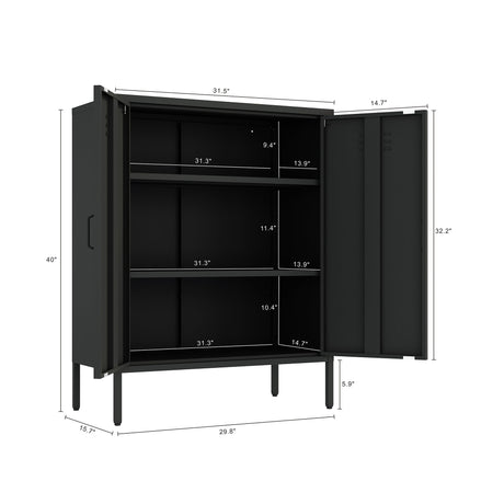 2-Piece Naomi Accent Cabinet and Storage Cabinet in Black by Manhattan Comfort at Eve Furniture