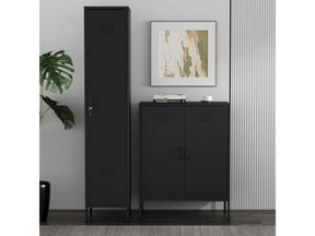 2-Piece Naomi Accent Cabinet and Storage Cabinet in Black by Manhattan Comfort at Eve Furniture