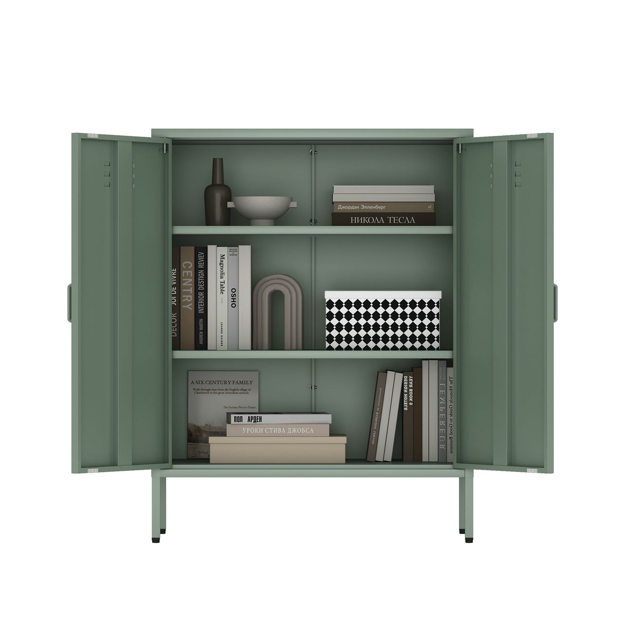 2-Piece Naomi Accent Cabinet and Storage Cabinet in Green by Manhattan Comfort at Eve Furniture