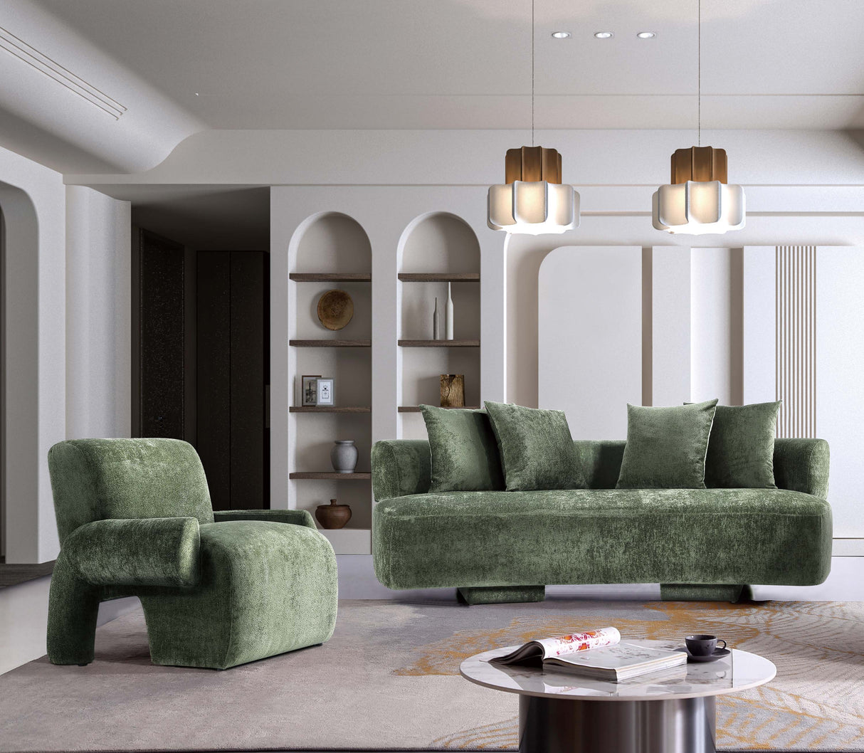 2-Piece Verandah 90.6" Sofa and Accent Chair in Olive Green by Manhattan Comfort at Eve Furniture