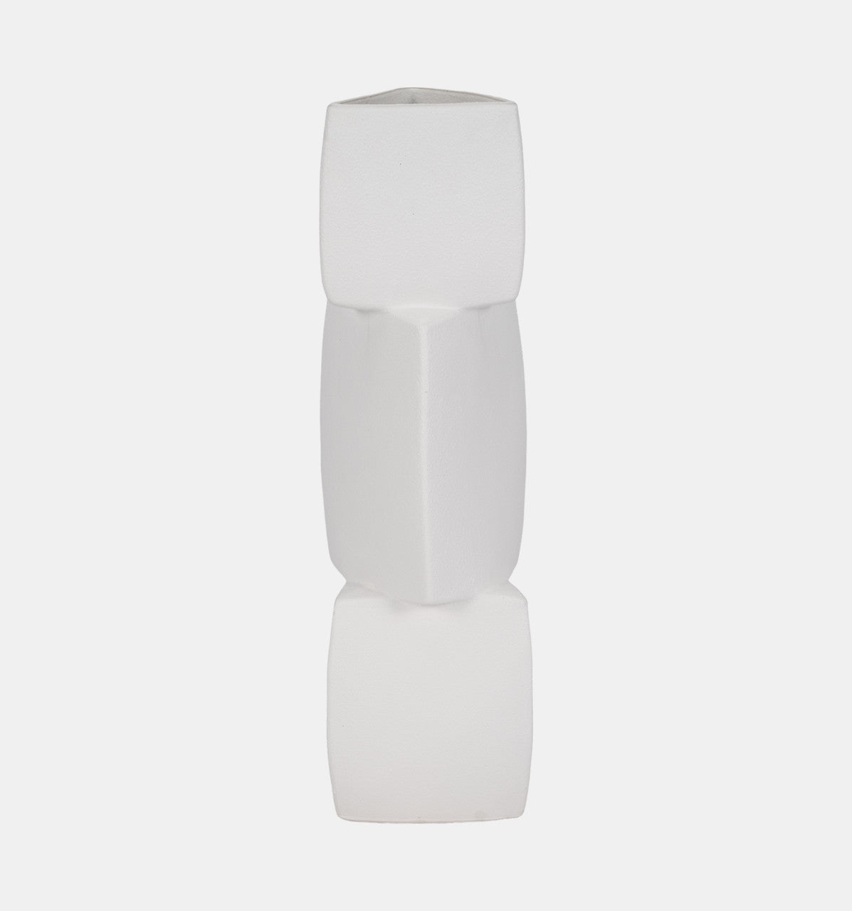 20" Stacked Triangle Rough Vase,ivory