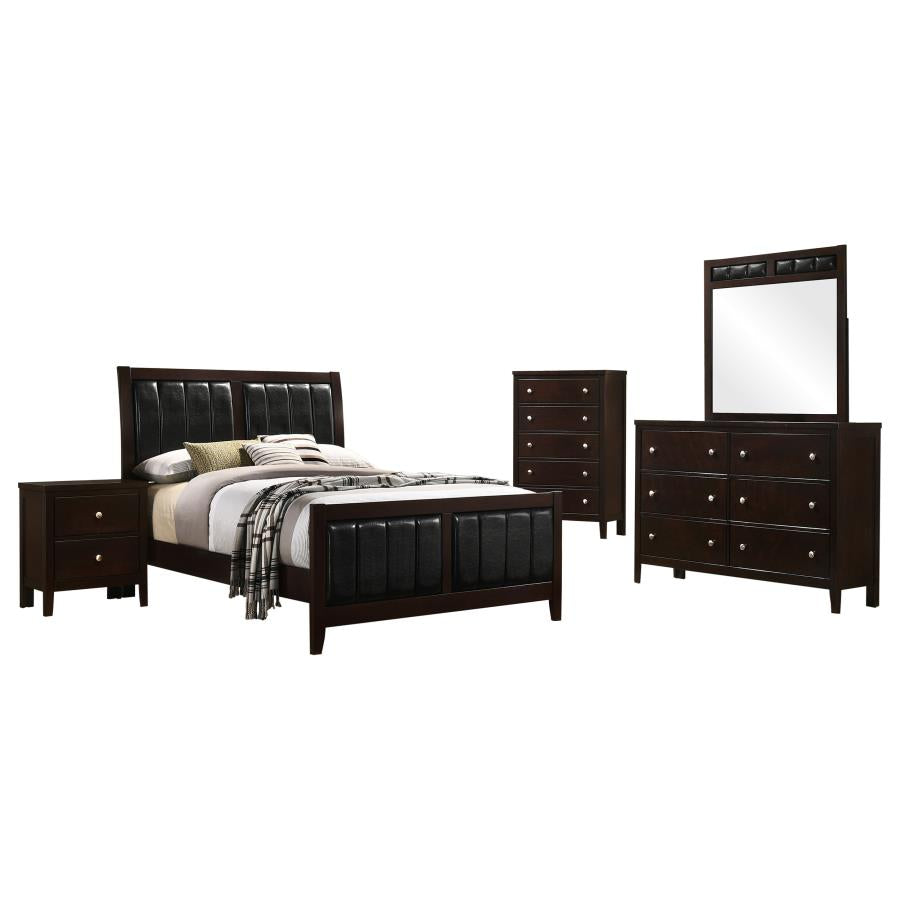 Carlton Cappuccino/Black 5-Piece Full Upholstered Bedroom Set