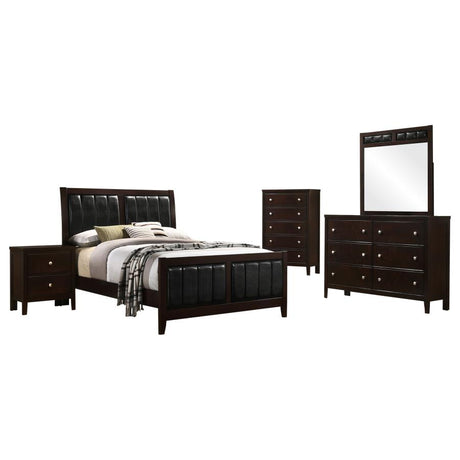 Carlton Cappuccino/Black 5-Piece Full Upholstered Bedroom Set by Coaster at Eve Furniture