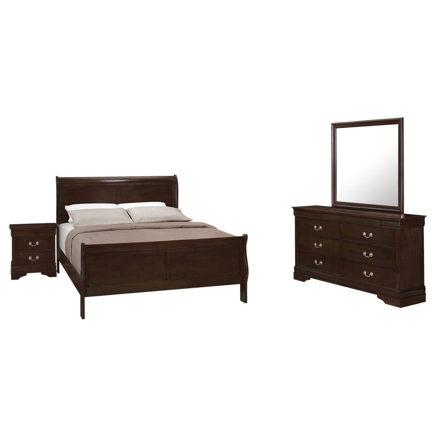 Juego de dormitorio de 4 piezas con panel completo y cabecero alto Louis Philippe White