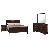 Juego de dormitorio de 4 piezas con panel completo y cabecero alto Louis Philippe White