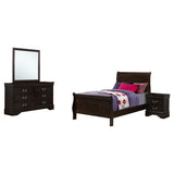 Louis Philippe Cappuccino 4-Piece Twin Panel Bedroom Set with High Headboard