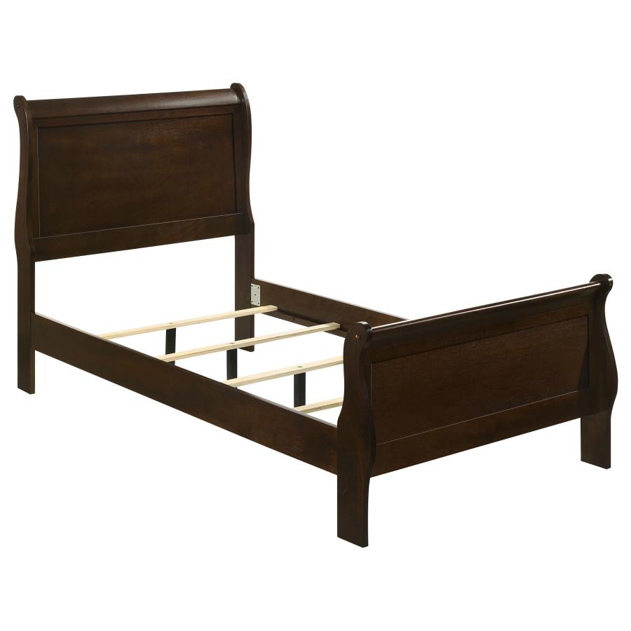 Louis Philippe Cappuccino 4-Piece Twin Panel Bedroom Set with High Headboard