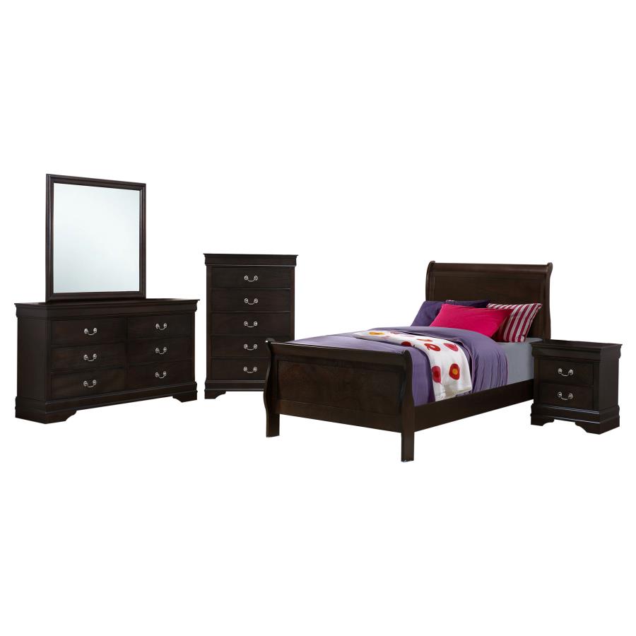 Juego de dormitorio de 5 piezas con panel doble y cabecera alta Louis Philippe White