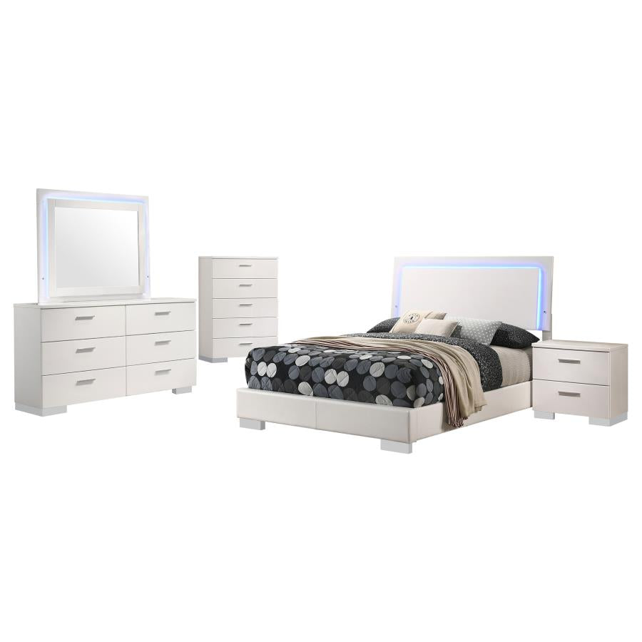 Felicity Glossy White 5-Piece Full Bedroom Set with LED Lighting