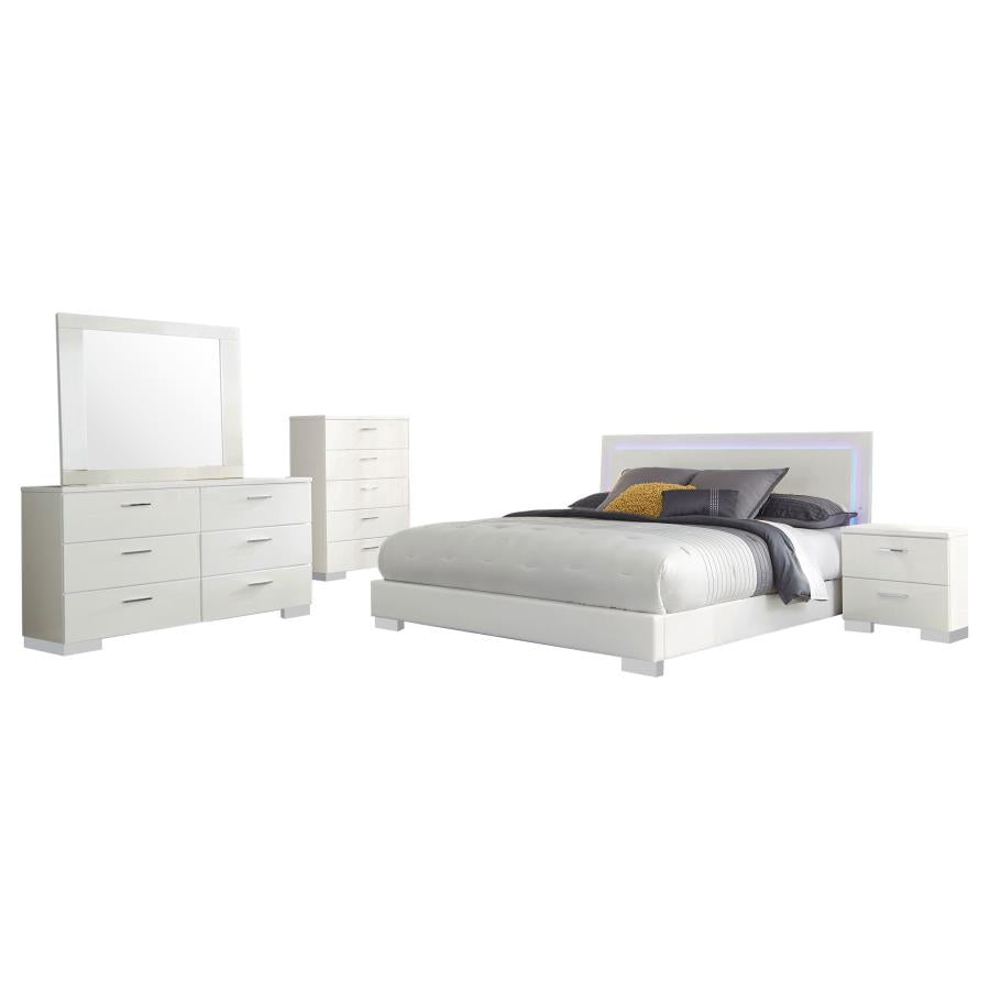 Felicity Glossy White 5-Piece Eastern King Bedroom Set with LED Mirror by Coaster at Eve Furniture