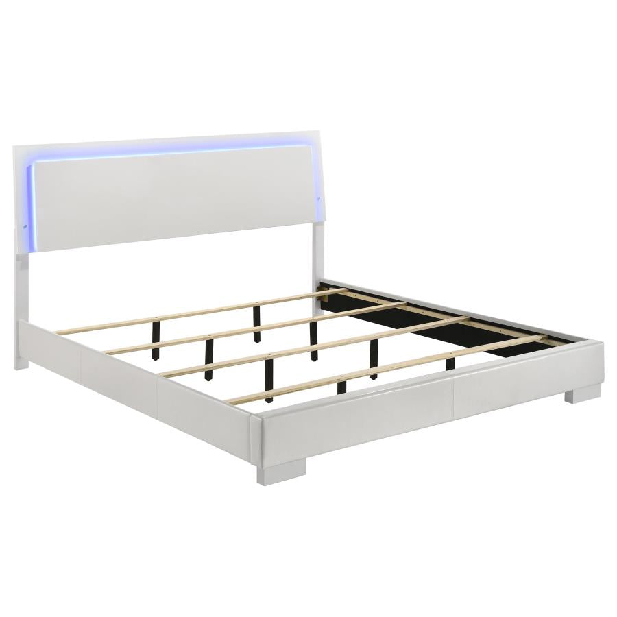 Felicity Glossy White 5-Piece Eastern King Bedroom Set with LED Mirror by Coaster at Eve Furniture