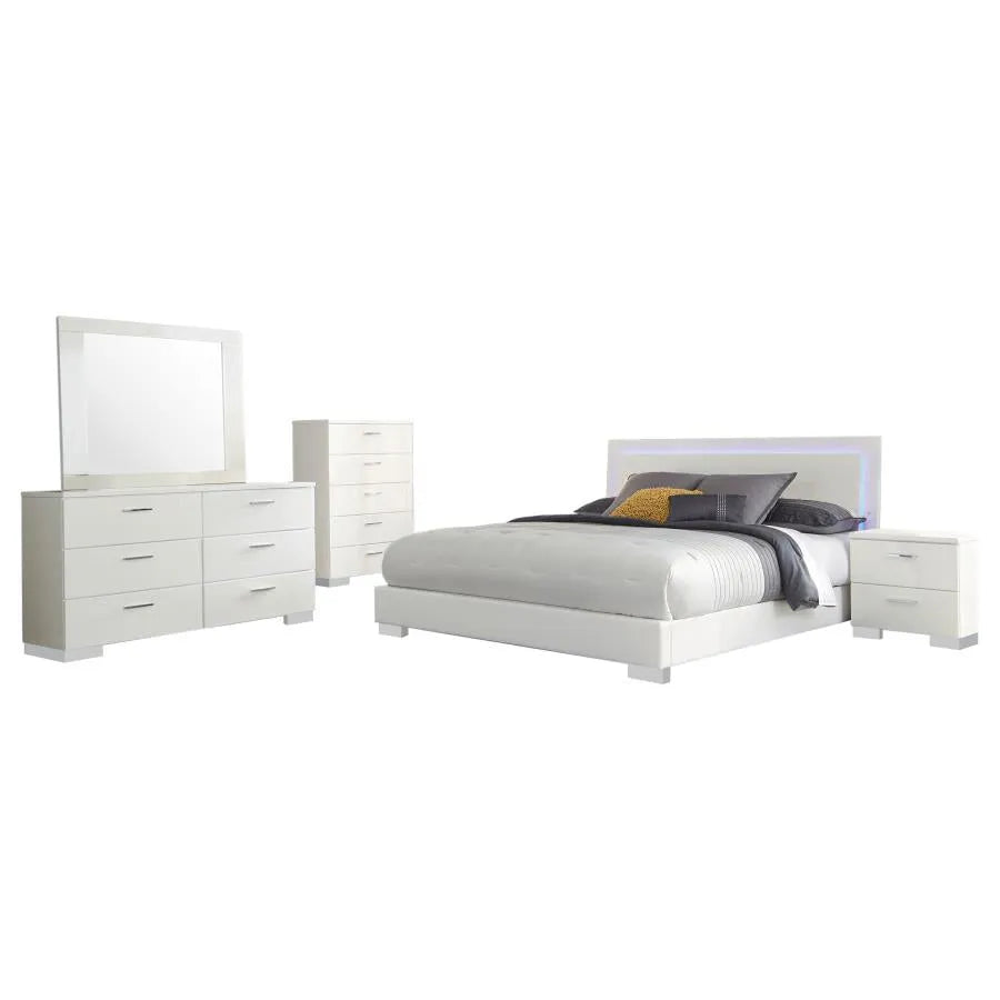 Felicity Glossy White 5-Piece Queen Bedroom Set with LED Mirror by Coaster at Eve Furniture