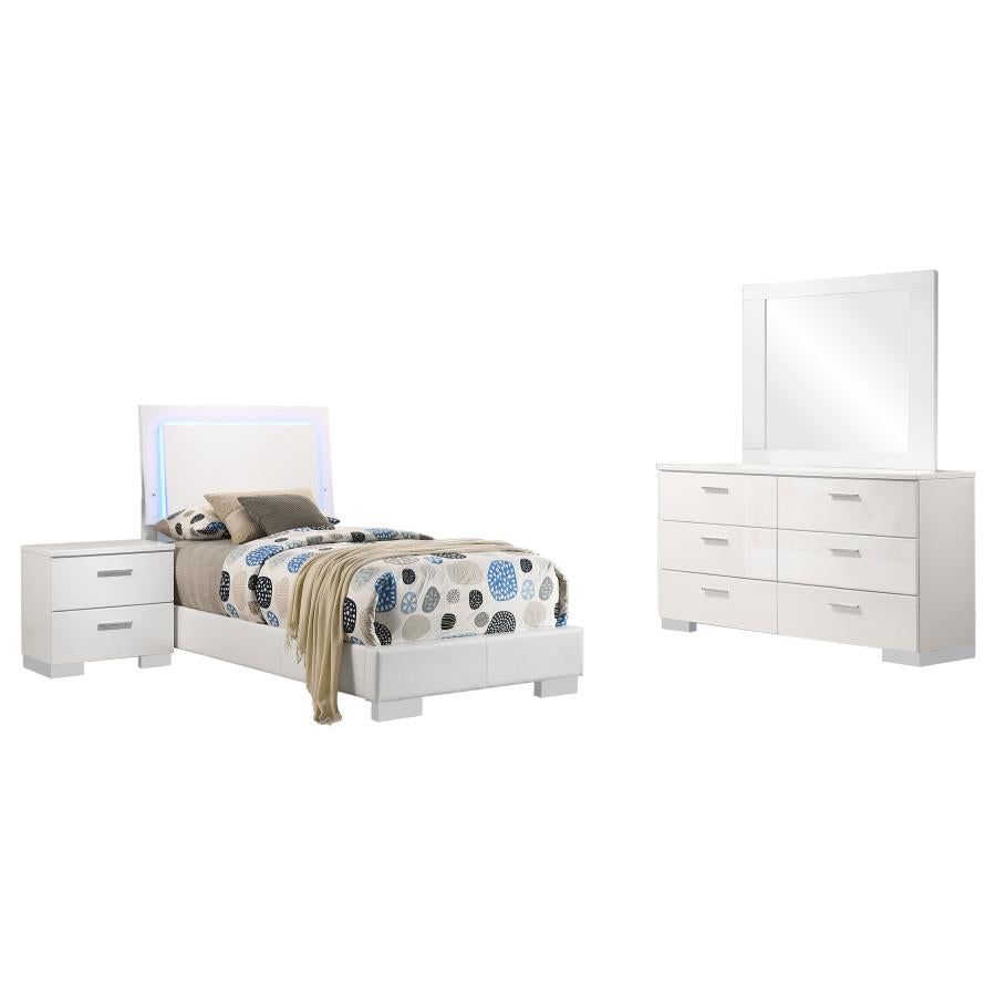 Felicity White High Gloss 4-Piece Twin Bedroom Set