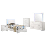 Juego de dormitorio Felicity blanco brillante de 5 piezas para cama individual con iluminación LED