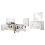 Juego de dormitorio Felicity blanco brillante de 6 piezas tamaño California King con iluminación LED