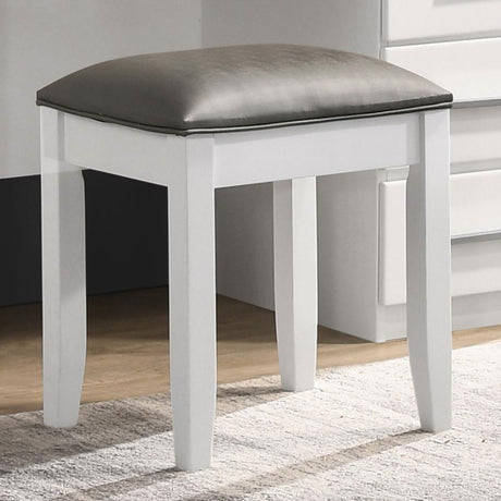 Felicity Metallic/Glossy White Upholstered Vanity Stool by Coaster at Eve Furniture