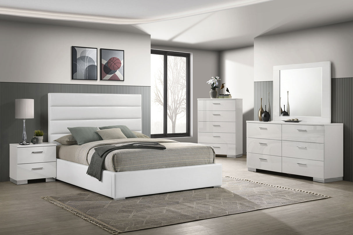 Felicity White High Gloss 5-Piece California King Bedroom Set