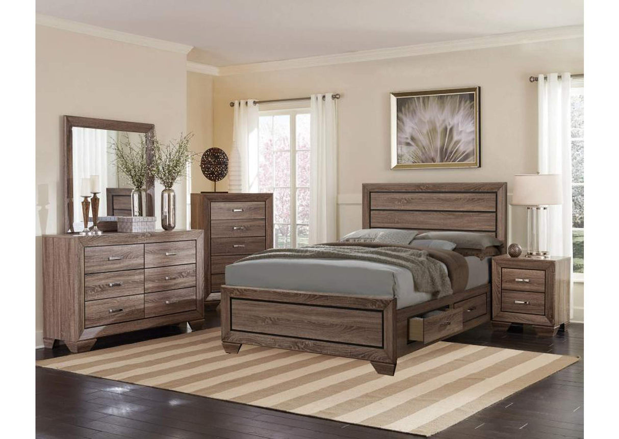 Kauffman Washed Taupe Storage Platform Bedroom Set